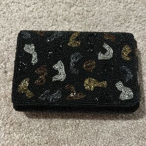 Small black and silver beaded clutch